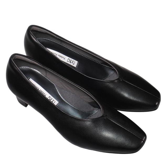 【靴のHOSHIKAWA】  『Yukiko Kimijima 3172』 ユキコキミジマ パンプス 22cm〜24.5cm EEE レディース カジュアル ブラック ローヒール 仕事履き Vカット 本革