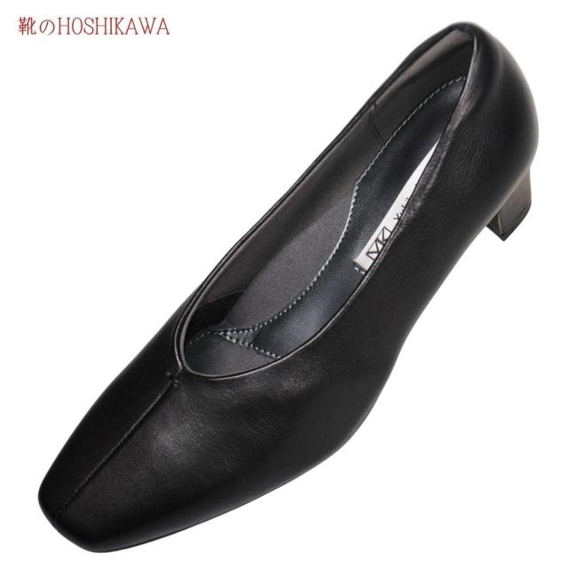 【靴のHOSHIKAWA】  『Yukiko Kimijima 3172』 ユキコキミジマ パンプス 22cm〜24.5cm EEE レディース カジュアル ブラック ローヒール 仕事履き Vカット 本革