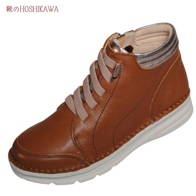 【靴のHOSHIKAWA】  『A-OK 3878』 エーオーケー ショートブーツ 22.5cm〜24.5cm EEEE レディース テラコッタ 内側ファスナー レース 牛革 防寒 防滑 秋冬