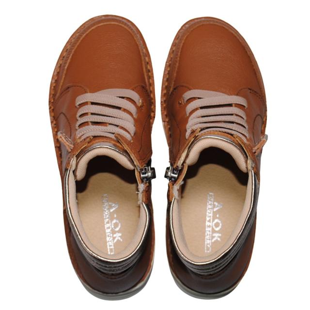 【靴のHOSHIKAWA】  『A-OK 3878』 エーオーケー ショートブーツ 22.5cm〜24.5cm EEEE レディース ブラック 内側ファスナー レース 牛革 防寒 防滑 秋冬