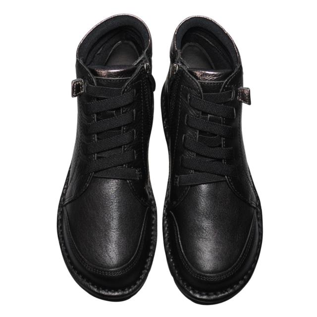 【靴のHOSHIKAWA】  『A-OK 3878』 エーオーケー ショートブーツ 22.5cm〜24.5cm EEEE レディース ブラック 内側ファスナー レース 牛革 防寒 防滑 秋冬