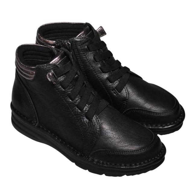 【靴のHOSHIKAWA】  『A-OK 3878』 エーオーケー ショートブーツ 22.5cm〜24.5cm EEEE レディース ブラック 内側ファスナー レース 牛革 防寒 防滑 秋冬
