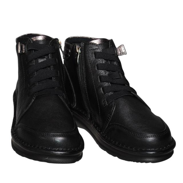 【靴のHOSHIKAWA】  『A-OK 3878』 エーオーケー ショートブーツ 22.5cm〜24.5cm EEEE レディース ブラック 内側ファスナー レース 牛革 防寒 防滑 秋冬