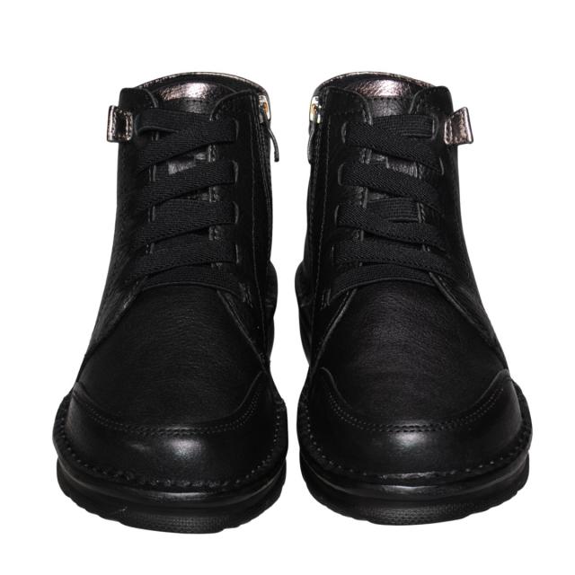 【靴のHOSHIKAWA】  『A-OK 3878』 エーオーケー ショートブーツ 22.5cm〜24.5cm EEEE レディース ブラック 内側ファスナー レース 牛革 防寒 防滑 秋冬