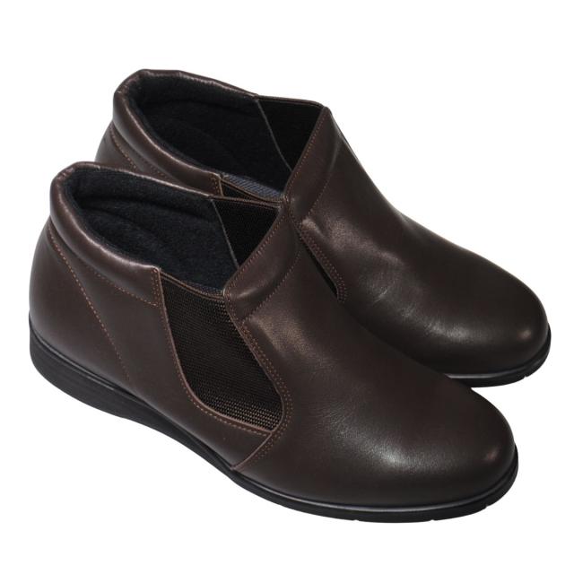 【靴のHOSHIKAWA】  『SALON DE GRES 6057』 サロンドグレー ショートブーツ 22cm〜24.5cm EEEE ダークブラウン レディース サイドゴア ブーティー 日本製 本革 外反母趾 防寒 防滑 秋冬