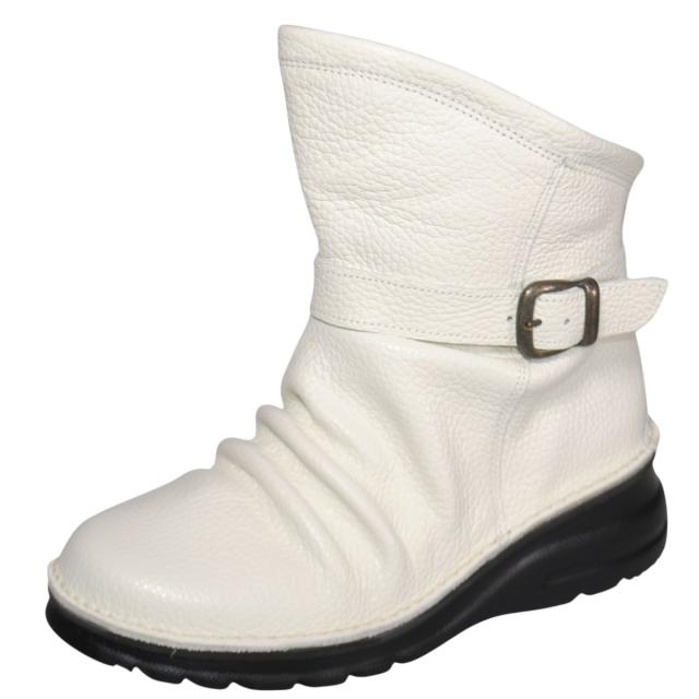 【靴のHOSHIKAWA】  『A-OK 0328』 エーオーケー ショートブーツ 21.5cm〜25cm EEEE アイボリー レディース ショート丈 ファスナー 国産 幅広 軽量 秋冬