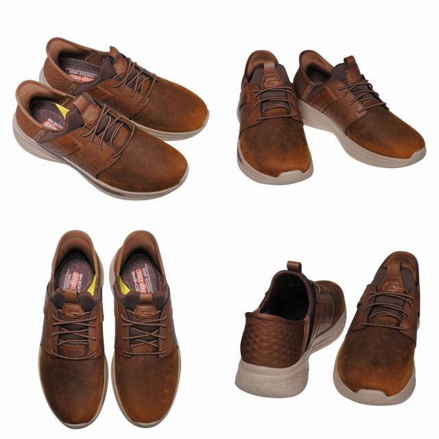 【靴のHOSHIKAWA】  『SKECHERS 210828』 スケッチャーズ スニーカー 24.5cm〜29cm メンズ スリップインズ Dブラウン 立ったまま履ける 仕事履き 天然皮革 合皮