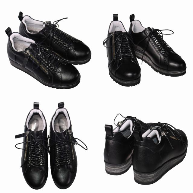 【靴のHOSHIKAWA】  『Monet 243530』 コンフォートスニーカー モネ 21.5cm〜25cm EEEE レディース ブラック レースアップ 幅が広い 日本製 本革 秋冬