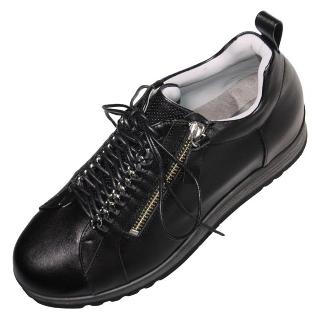 【靴のHOSHIKAWA】  『Monet 243530』 コンフォートスニーカー モネ 21.5cm〜25cm EEEE レディース ブラック レースアップ 幅が広い 日本製 本革 秋冬