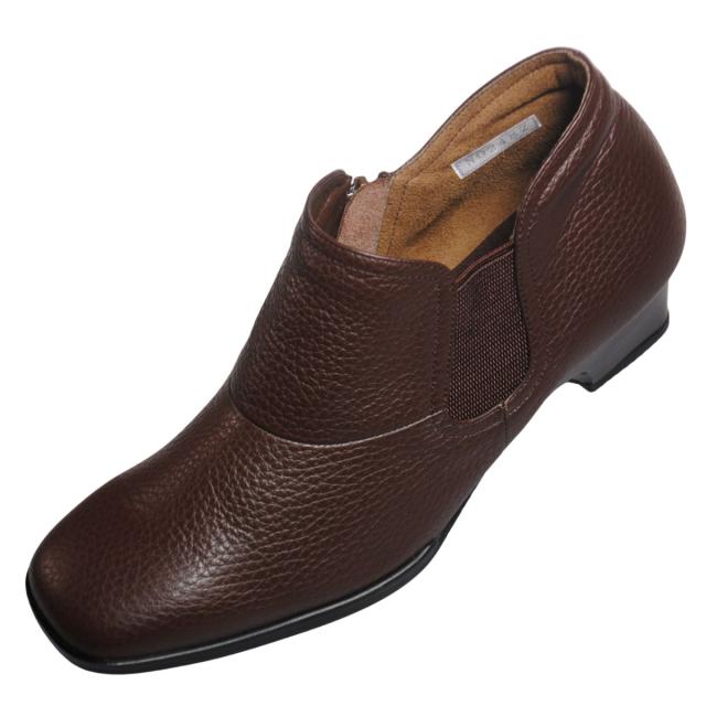 【靴のHOSHIKAWA】  『A-OK 2482』 エーオーケー ブーティー 21.5cm〜24.5cm EEE チョコ レディース ローヒール ショート丈 サイドファスナー 国産 幅広 秋冬