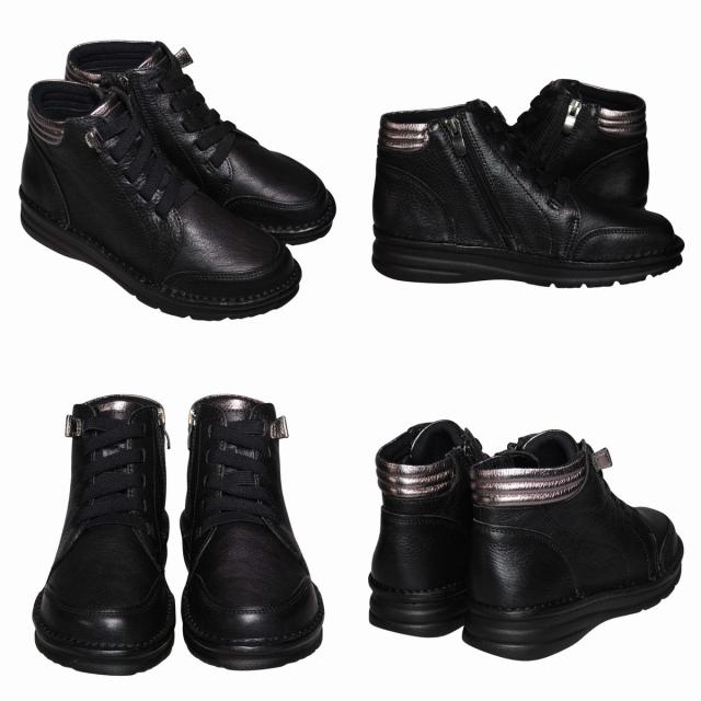 【靴のHOSHIKAWA】  『A-OK 3878』 エーオーケー ショートブーツ 22.5cm〜24.5cm EEEE レディース ブラック 内側ファスナー レース 牛革 防寒 防滑 秋冬