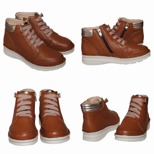 【靴のHOSHIKAWA】  『A-OK 3878』 エーオーケー ショートブーツ 22.5cm〜24.5cm EEEE レディース ブラック 内側ファスナー レース 牛革 防寒 防滑 秋冬