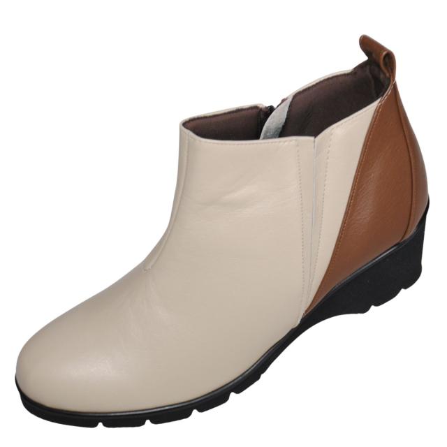 【靴のHOSHIKAWA】  『SPORTS NINE 4525』 スポーツナイン ショートブーツ 22cm〜24.5cm EEE ベージュC レディース ウェッジソール ショート丈 スムース革 本革 幅広 国産 防滑