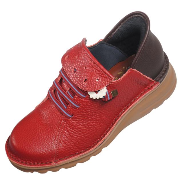 【靴のHOSHIKAWA】  『A-OK 6006』 エーオーケー ブーティー 21.5cm〜24.5cm EEEE レッド/ブラウン レディース ゴムレース ショート丈 立ったまま履ける 国産 幅広 軽量 秋冬