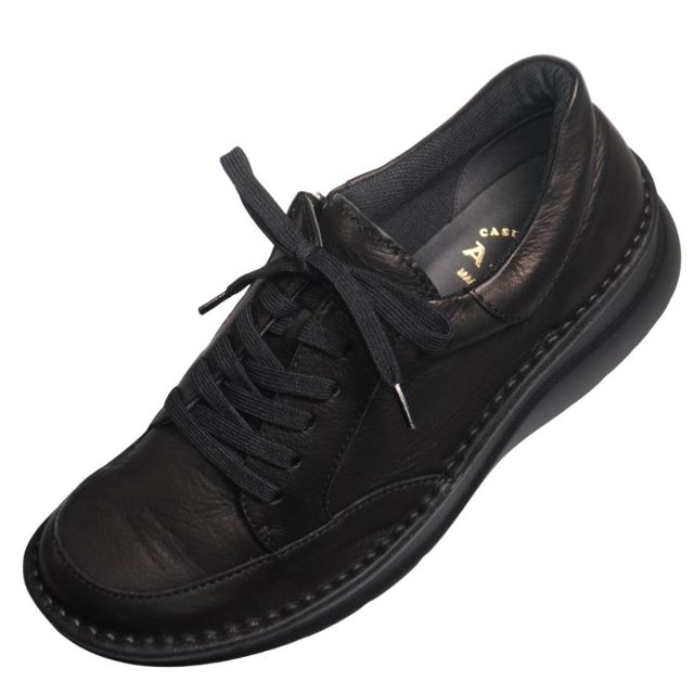 【靴のHOSHIKAWA】  『A-OK 60251』 エーオーケー ブーティー 22cm〜24.5cm レディース ブラック カジュアル レースアップ ファスナー コンフォートシューズ 幅が広い 牛革 国産