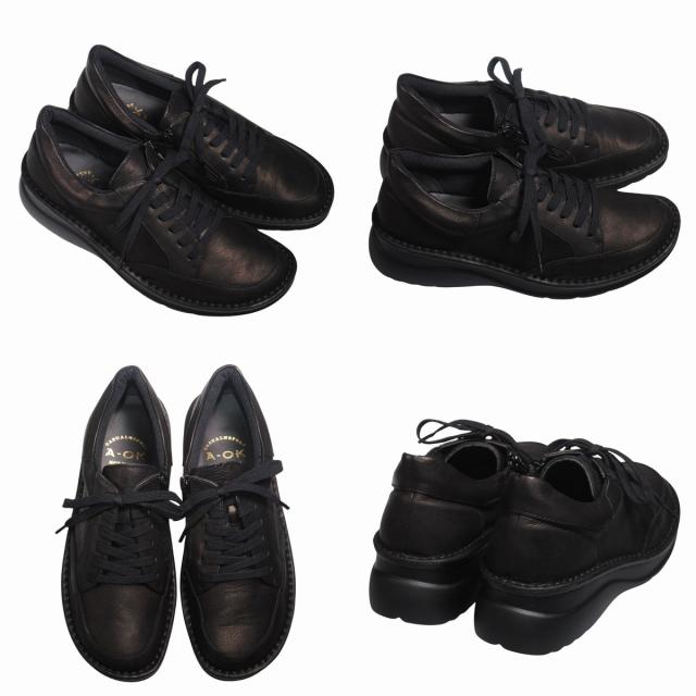 【靴のHOSHIKAWA】  『A-OK 60251』 エーオーケー ブーティー 22cm〜24.5cm レディース ブルーグレー カジュアル レースアップ ファスナー コンフォートシューズ 幅が広い 牛革 国産