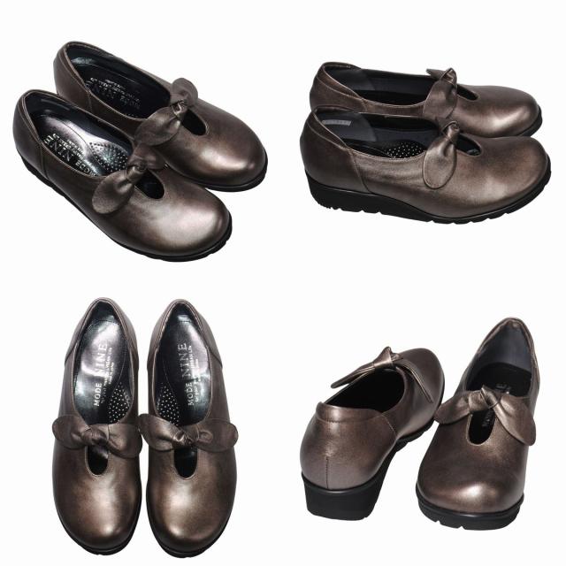 【靴のHOSHIKAWA】  『MODE NINE 7815』 モードナイン スリッポン 21.5cm〜25cm EEEE ガンメタ オブリークトゥ 幅が広い 防滑 本革 日本製