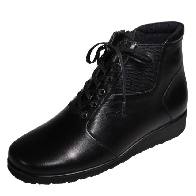 【靴のHOSHIKAWA】  『AMORA 800』 アモーラ ミドルブーツ 21.5cm〜24.5cm 5E レディース ブラック カジュアル ファスナー サイドゴア レース 日本製 本革 幅広 秋冬