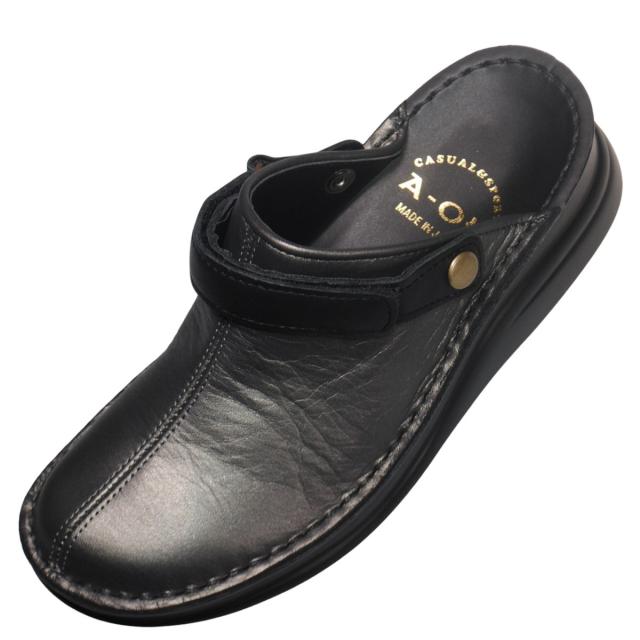 【靴のHOSHIKAWA】  『A-OK INCHOLJE  8171』 21.5cm〜24.5cm レディース サボサンダル  ガンメタ/ブラック バックベルト 厚底 国産 本革 前詰まり