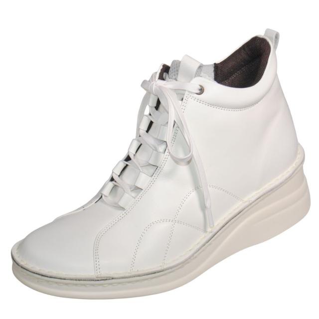 【靴のHOSHIKAWA】  『A-OK 82771』 エーオーケー ショートブーツ 22cm〜24.5cm レディース ホワイト 内側ファスナー レースアップ 厚底 日本製 牛革 秋冬