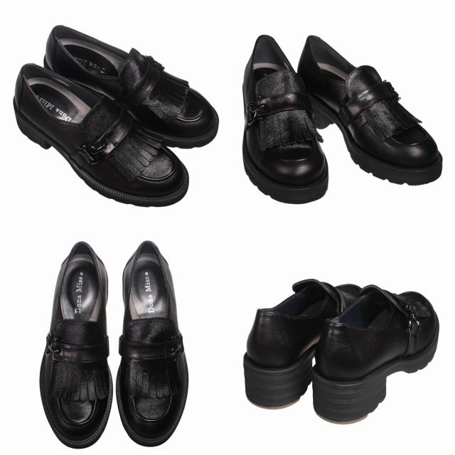 【靴のHOSHIKAWA】  『Dona Miss 8706』 ドナミス キルトローファー 21.5cm〜24.5cm EEEE Dブラウン レディース カジュアル レザーシューズ 国産 幅が広い 厚底 天然皮革