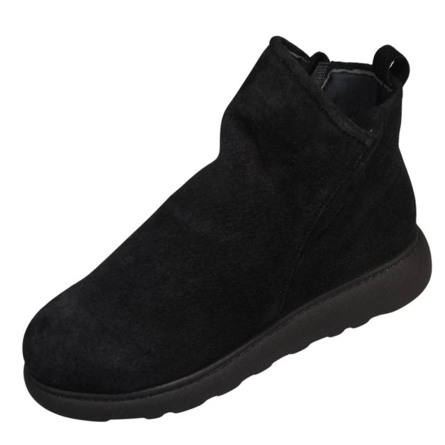 【靴のHOSHIKAWA】  『A-OK 94405P』 エーオーケー ショートブーツ 22cm〜24.5cm EEEE レディース ブラック ショート丈 スウェード サイドゴア 幅が広い 国産 牛革 厚底 秋冬