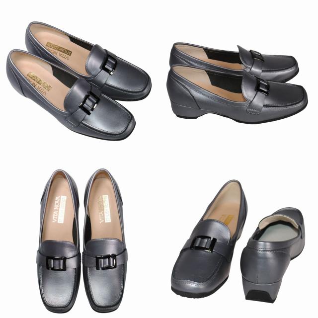 【靴のHOSHIKAWA】  『VITA NOVA 9912』 ヴィタノバ ローファー 21.5cm〜24.5cm レディース ガンメタリック スクエアトゥ ローヒール 日本製 牛革