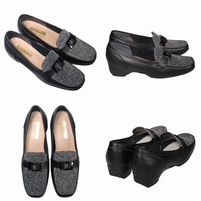 【靴のHOSHIKAWA】  『VITA NOVA 9912』 ヴィタノバ ローファー 21.5cm〜24.5cm レディース ガンメタリック スクエアトゥ ローヒール 日本製 牛革