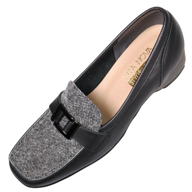 【靴のHOSHIKAWA】  『VITA NOVA 9912』 ヴィタノバ ローファー 21.5cm〜24.5cm レディース ブラックキップ スクエアトゥ ローヒール 日本製 牛革