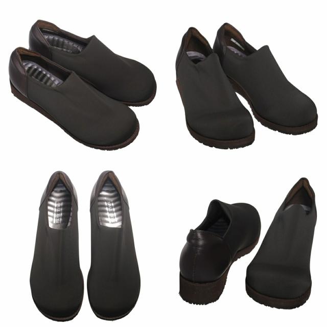 【靴のHOSHIKAWA】  『FREE TIME I-58S』 フリータイム スリッポン 22cm〜24.5cm EEEEE ウェッジソールストレッチ ブラック レディース 外反母趾 幅が広い 柔らかい 本革 軽量 日本製