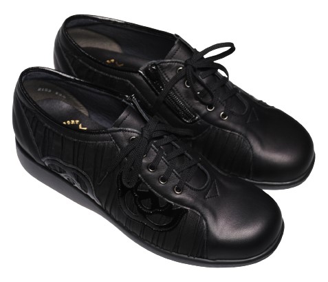 【靴のHOSHIKAWA】  『A-OK 2153』 エーオーケー レザーシューズ 21.5cm〜25cm EEE レースアップ レディース ブラック カジュアル 日本製 牛革