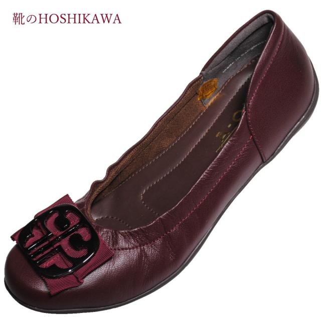 【靴のHOSHIKAWA】  『A-OK 6360』 エアリーステップ ボルドー 22cm〜24.5cm EEE パンプス レディース カジュアル ローヒール ぺたんこ 山羊革