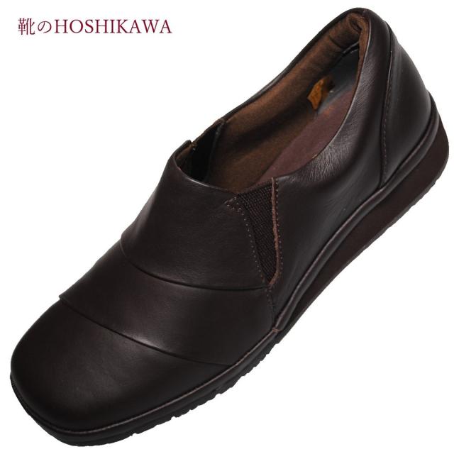 【靴のHOSHIKAWA】  『A-OK 9461』 エーオーケー スリッポン 22cm〜24.5cm EEEE ブラック カジュアル レディース ローヒール スクエアトゥ 牛革 防滑