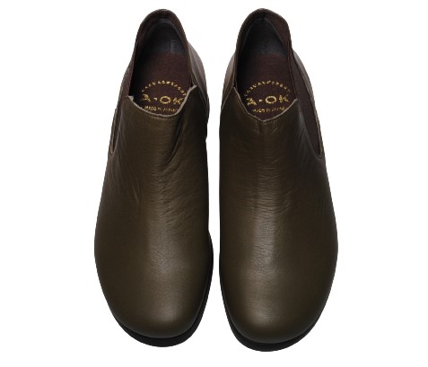 【靴のHOSHIKAWA】  『A-OK 38251』 エーオーケー ブーティー 22.5cm〜24.5cm EEEE レディース オリーブ サイドゴア 厚底 ショート丈 牛革 日本製 秋冬