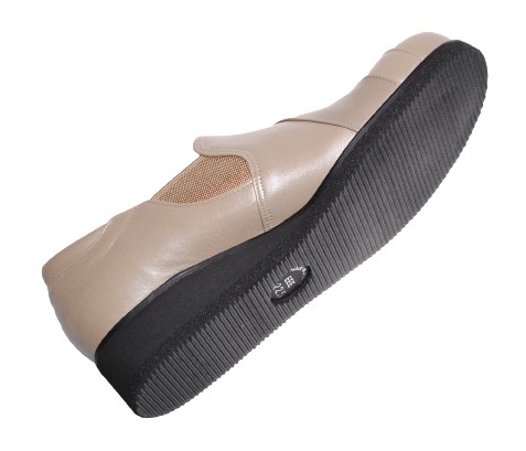 【靴のHOSHIKAWA】  『A-OK 5890』 エーオーケー スリッポン 21.5cm〜24.5cm EEE レディース グレージュメタ フラット底 サイドゴア 牛革 春夏