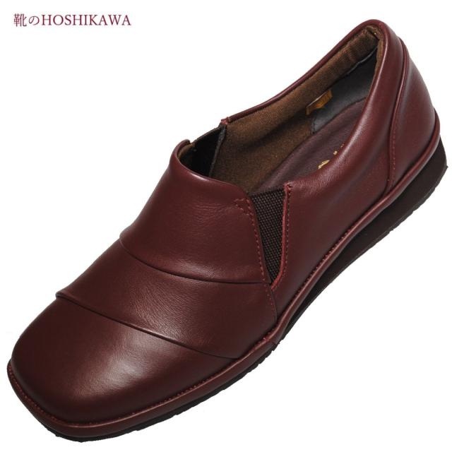 【靴のHOSHIKAWA】  『A-OK 9461』 エーオーケー スリッポン 22cm〜24.5cm EEEE ライトブラウン カジュアル レディース ローヒール スクエアトゥ 牛革 防滑