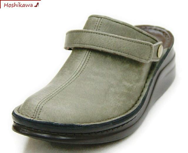 【靴のHOSHIKAWA】  『A-OK INCHOLJE  8171』 21.5cm〜24.5cm レディース サボサンダル グレー バックベルト 厚底 国産 本革 前詰まり