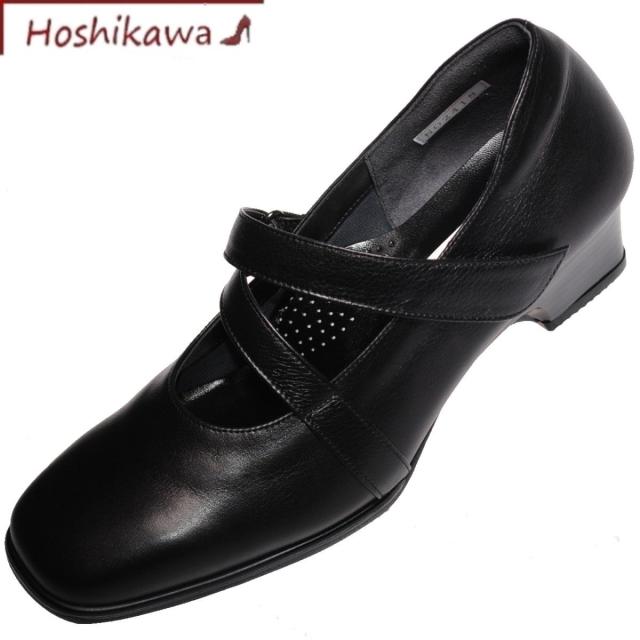 【靴のHOSHIKAWA】  『A-OK 2418』 エーオーケー ブラック 22cm〜24.5cm EEE パンプス レディース マジックテープ 牛革 春夏