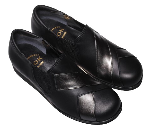 【靴のHOSHIKAWA】  『A-OK 5890』 エーオーケー スリッポン 21.5cm〜24.5cm EEE レディース ブラック フラット底 サイドゴア 牛革 春夏