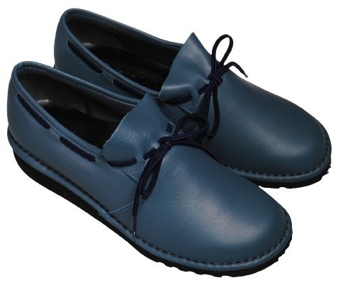 【靴のHOSHIKAWA】  『Airystep 0206』 エアリーステップ ブルー/グレー 21.5cm〜24.5cm EEEE スリッポン レディース 本革 フラット底 ブーティー 日本製 秋冬