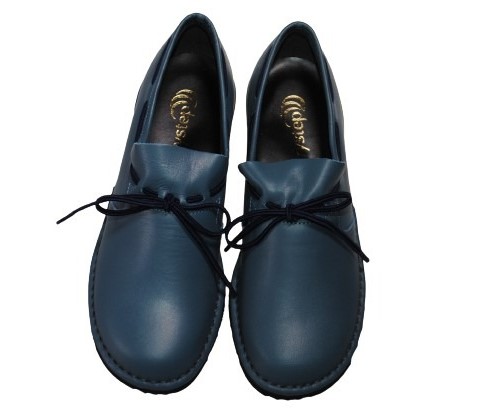 【靴のHOSHIKAWA】  『Airystep 0206』 エアリーステップ ブルー/グレー 21.5cm〜24.5cm EEEE スリッポン レディース 本革 フラット底 ブーティー 日本製 秋冬