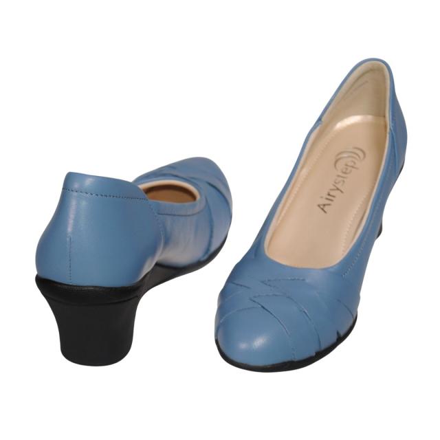 【靴のHOSHIKAWA】  『Airystep 6051』 エアリーステップ パンプス 22cm〜24.5cm EEE ブルー/グレー  レディース ウェッジソール カジュアル 牛革 オールシーズン