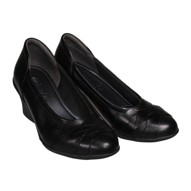 【靴のHOSHIKAWA】  『Airystep 6051』 エアリーステップ パンプス 22cm〜24.5cm EEE ブラック  レディース ウェッジソール カジュアル 牛革 オールシーズン