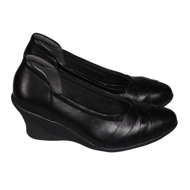 【靴のHOSHIKAWA】  『Airystep 6051』 エアリーステップ パンプス 22cm〜24.5cm EEE ブラック  レディース ウェッジソール カジュアル 牛革 オールシーズン