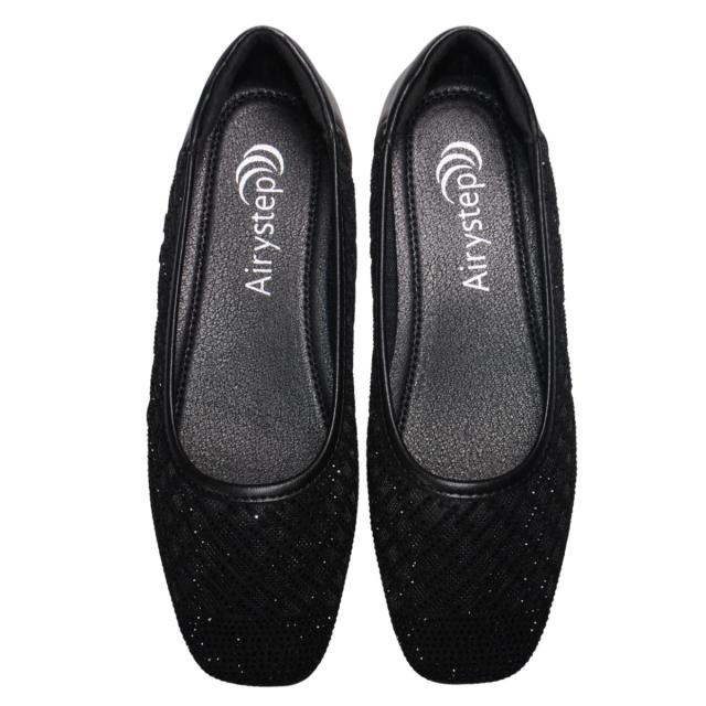 【靴のHOSHIKAWA】  『Airystep 2388』 エアリーステップ パンプス 22.5cm〜24.5cm レディース インヒール カジュアル ブラック チュールレース 天然皮革 春夏