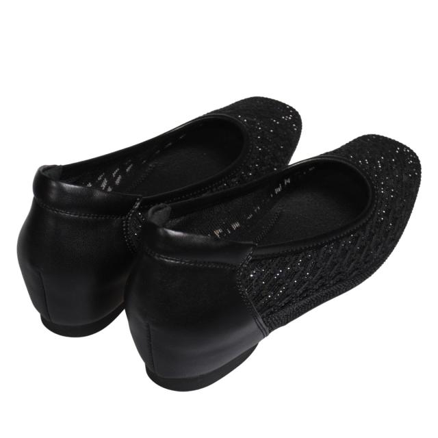 【靴のHOSHIKAWA】  『Airystep 2388』 エアリーステップ パンプス 22.5cm〜24.5cm レディース インヒール カジュアル ブラック チュールレース 天然皮革 春夏