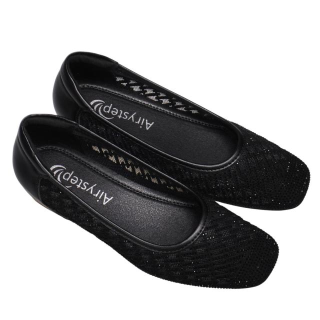 【靴のHOSHIKAWA】  『Airystep 2388』 エアリーステップ パンプス 22.5cm〜24.5cm レディース インヒール カジュアル ブラック チュールレース 天然皮革 春夏