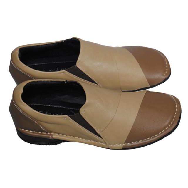 【靴のHOSHIKAWA】  『Airystep 4946』 エアリーステップ スリッポン 22cm〜24.5cm EEE ベージュ/キャメル レディース 天然皮革 フラット 幅広