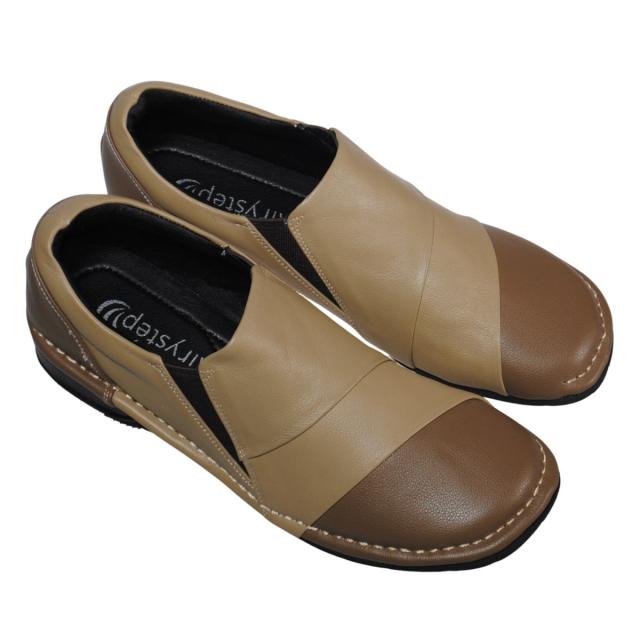 【靴のHOSHIKAWA】  『Airystep 4946』 エアリーステップ スリッポン 22cm〜24.5cm EEE ベージュ/キャメル レディース 天然皮革 フラット 幅広