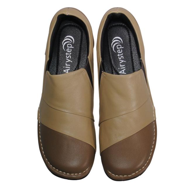 【靴のHOSHIKAWA】  『Airystep 4946』 エアリーステップ スリッポン 22cm〜24.5cm EEE ベージュ/キャメル レディース 天然皮革 フラット 幅広